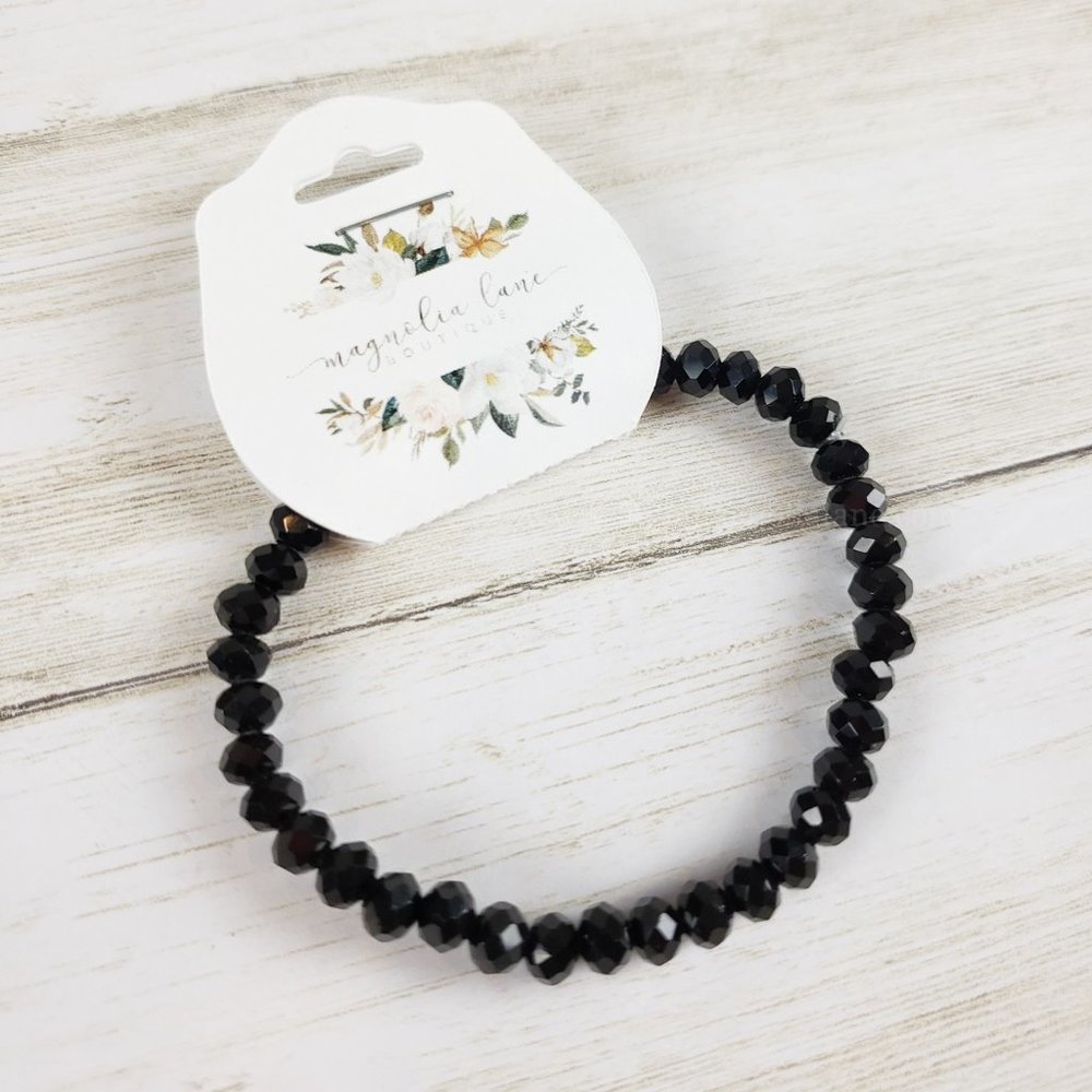 Handmade Stretch 2mm Bead Bracelet - Black